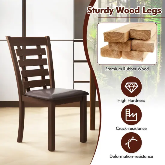 Costway Wooden Dining Chairs Set of 2/4 with Upholstered Seat & Rubber High Back Brown {5}
