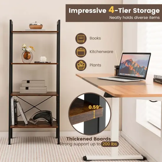 Costway 4-Tier Bookshelf Industrial Display Storage Shelf Plant Flower Stand Metal Frame Brown/Gray {5}