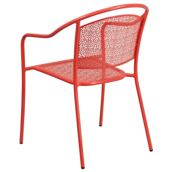 Emma and Oliver Commercial Grade Colorful Metal Patio Arm Chair with Round Back Coral {3}