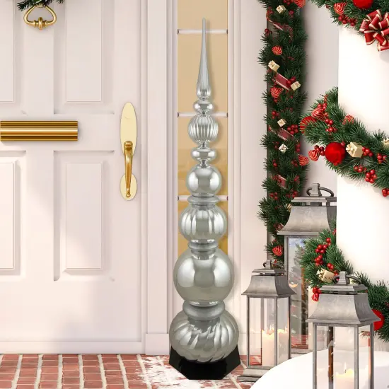 Northlight Shiny Ball Finial Tower Commercial Christmas Decoration - 4.5' - Silver {3}
