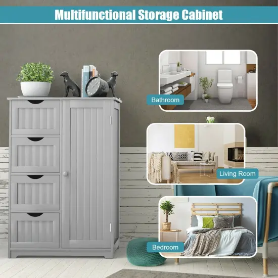 Modern MDF Storage Cabinet with 4 Drawers and Adjustable Shelf Ideal for Bathroom or Bedroom Grey {5}