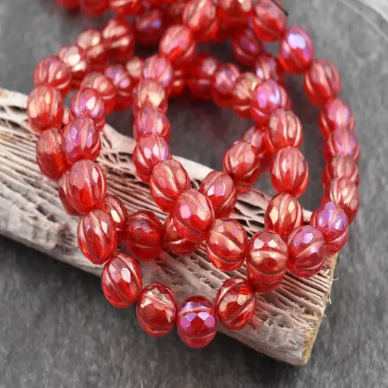 *20* 8mm Copper Washed Pink Lustered Ruby Red Faceted Round Melon Beads {2}