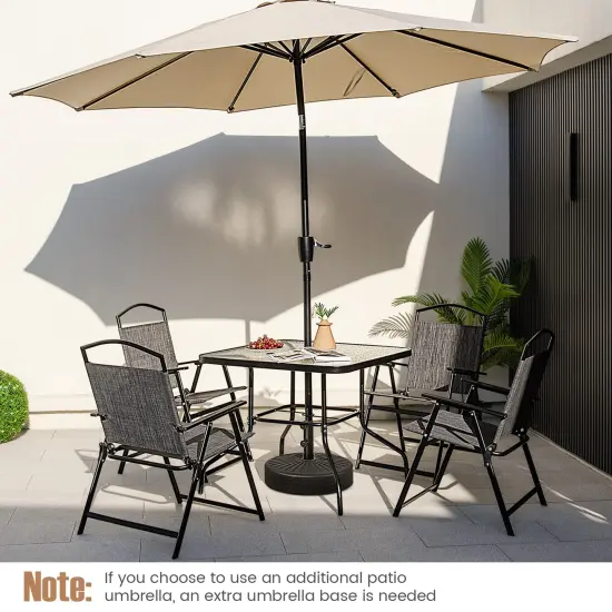 Costway 34 Inch Outdoor Dining Table Square Tempered Glass Table with 1.5" Umbrella Hole {6}