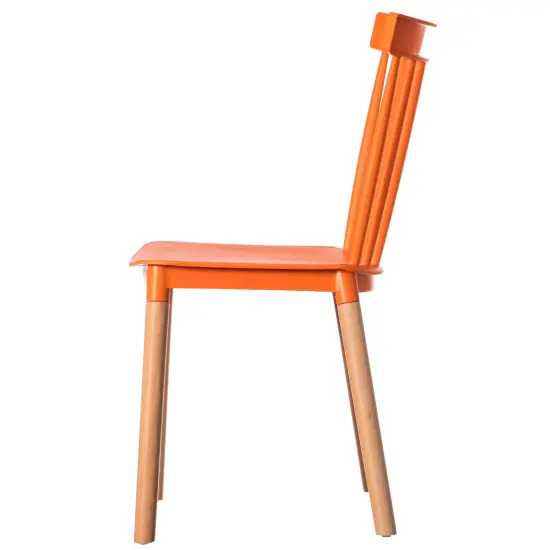 Modern Plastic Dining Chair Windsor Design with Beech Wood Legs Set of 2 Orange {3}