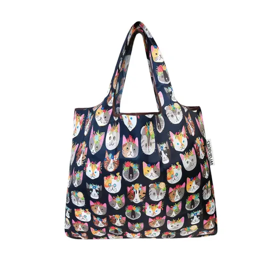Wrapables Foldable Tote Nylon Reusable Grocery Bag (Set of 2) Crazy Cats {2}