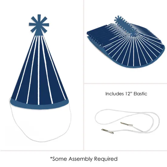 Big Dot of Happiness Navy Stripes - Cone Happy Birthday Party Hats for Kids and Adults - Set of 8 (Standard Size) {6}