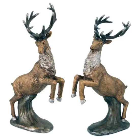 Melrose Set of 2 Bronze and Silver Deer Statues 15" {1}