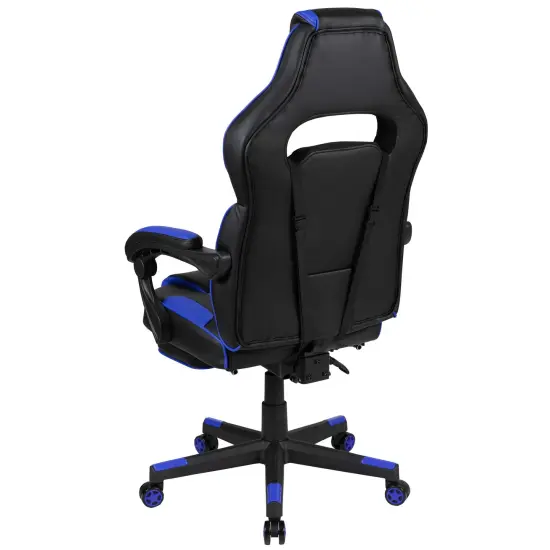 Emma and Oliver Ergonomic Gaming Chair -Recline Back/Arms, Footrest, Massaging Lumbar Black/Blue {4}