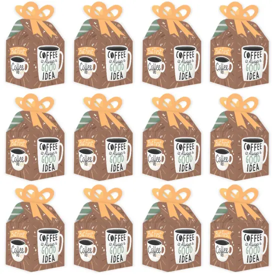 Big Dot of Happiness But First, Coffee - Square Favor Gift Boxes - Cafe Themed Party Bow Boxes - Set of 12 {6}