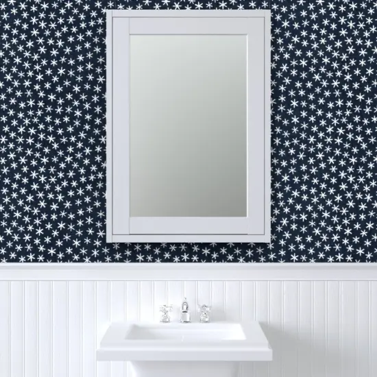 Pre-Pasted Wallpaper 2FT Wide Whimsical Ditsy Boho Dark Blue Starry Night Custom Pre-pasted Wallpaper by Spoonflower {6}