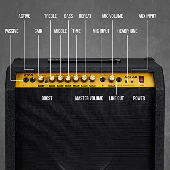 LyxPro Electric Guitar Amp, 60 Watt Portable Amplifier Mahogany {10}