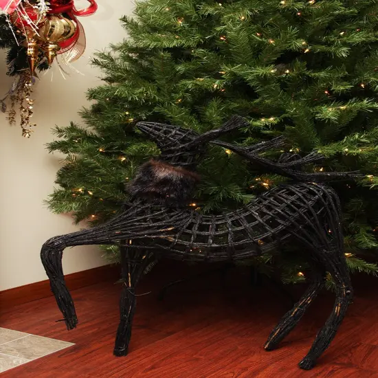 Northlight 3' Black Glittered Walking Reindeer Christmas Figure {3}