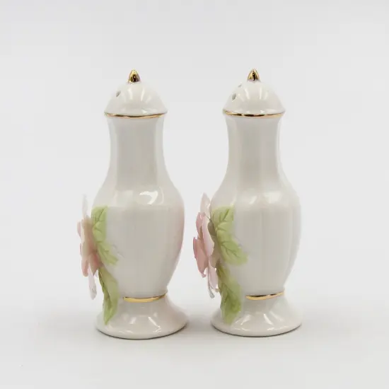 Ceramic Pink Rose Jar With Gold Trim Salt And Pepper Shakers, Home D&eacute;cor, Gift for Her, Gift for Mom, Kitchen D&eacute;cor {4}