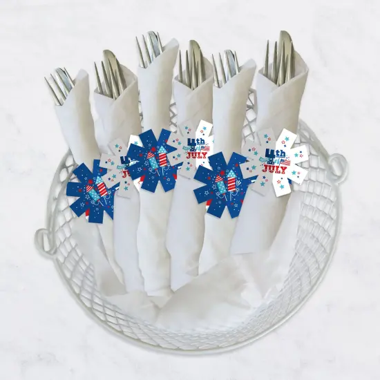 Big Dot of Happiness Firecracker 4th of July - Red, White and Royal Blue Party Paper Napkin Holder - Napkin Rings - Set of 24 {4}