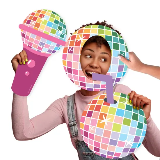 Big Dot of Happiness Disco Ball - Microphone and Drink Decorations - Groovy Hippie Party Large Photo Props - 3 Pc {1}