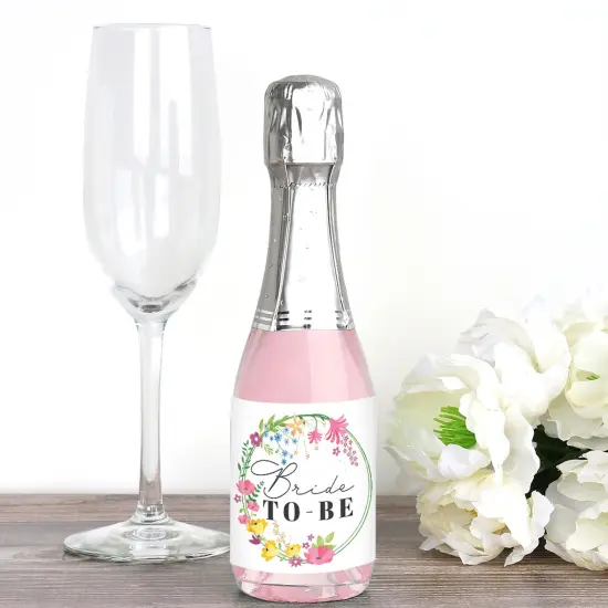 Big Dot of Happiness Wildflowers Bride - Mini Wine and Champagne Bottle Label Stickers - Boho Floral Bridal Shower and Wedding Party Gift - Set of 16 {3}