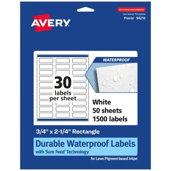 Avery Durable Waterproof Rectangle Labels with Sure Feed, .75" x 2.25" {1}
