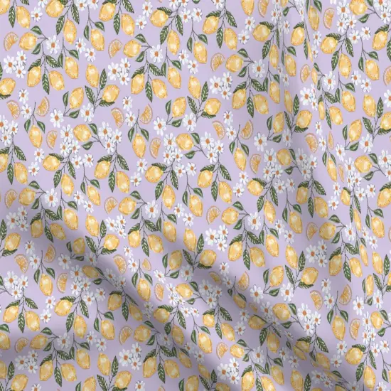 Various Fabrics by the Yard or Fat Quarter Lemonade Yellow And Purple Small Scale Summer Fruit Lemon Floral Daisy Flower Lemons Lavender Custom Printed Fabric by Spoonflower {5}