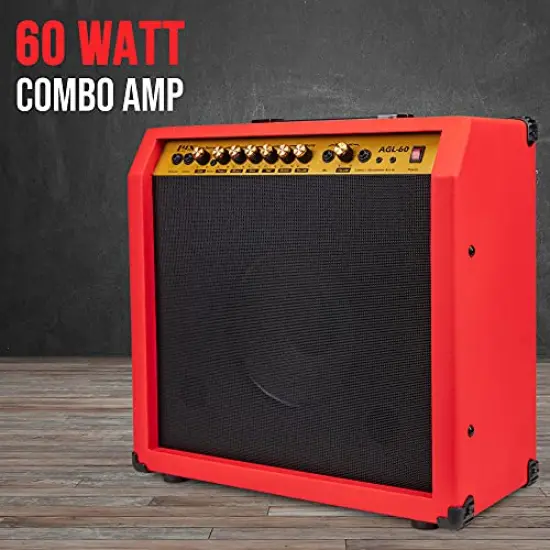 LyxPro Electric Guitar Amp, 60 Watt Portable Amplifier Red {5}