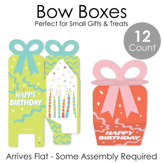 Big Dot of Happiness Party Time - Square Favor Gift Boxes - Happy Birthday Party Bow Boxes - Set of 12 {6}