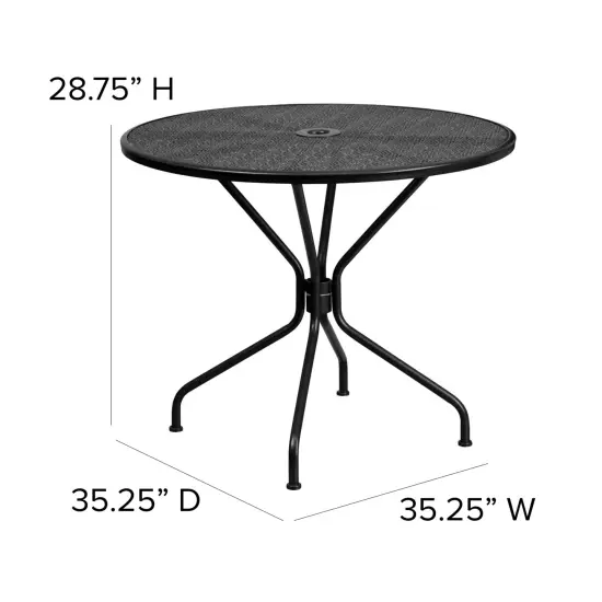 Emma and Oliver Commercial 35.25" Round Metal Garden Patio Table Set w/ 4 Round Back Chairs Black {4}