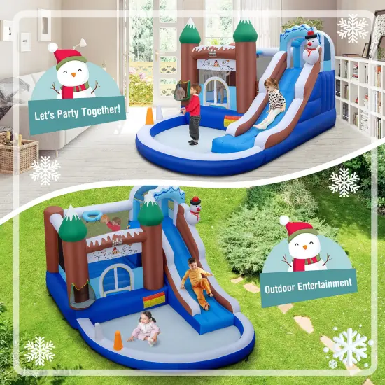 Costway 6-in-1 Winter Theme Snowman Inflatable Castle Kids Bounce House {5}