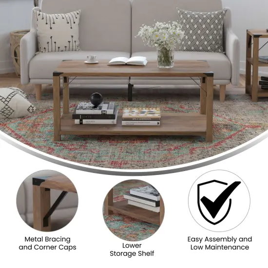 Merrick Lane Green River Modern Farmhouse Engineered Wood Coffee Table and Powder Coated Steel Accents Aspen Gray {7}