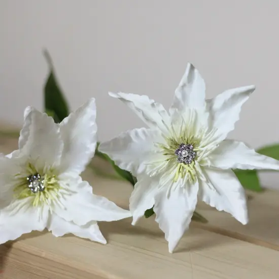 Allstate Two-tone Jeweled Clematis Artificial Floral Spray - 20" - White {4}