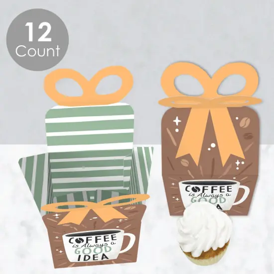 Big Dot of Happiness But First, Coffee - Square Favor Gift Boxes - Cafe Themed Party Bow Boxes - Set of 12 {4}