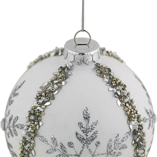 Northlight Set of 2 Matte White Sequin Glitter Snowflake Glass Christmas Ornaments 4" {5}