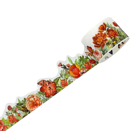 Wrapables Landscape Floral Metallic Gold Foil Washi Tape, 30mm x 3M Red Rose & Peonies {1}
