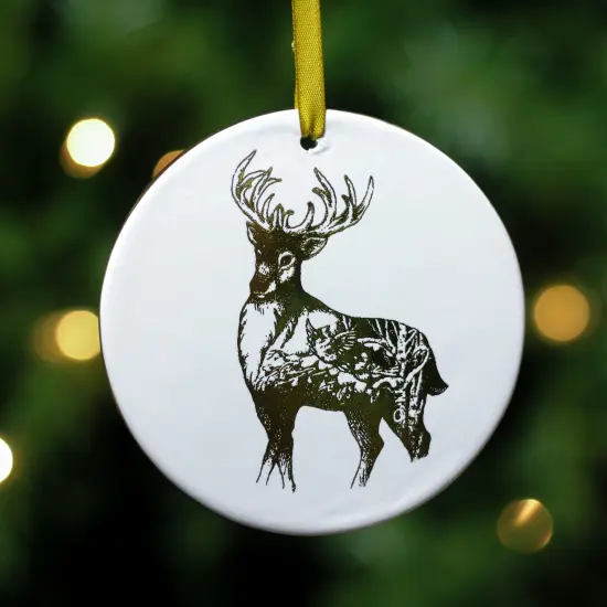 Kurt Adler 4" Gold and Ivory Woodland Reindeer Disc Christmas Ornament {4}