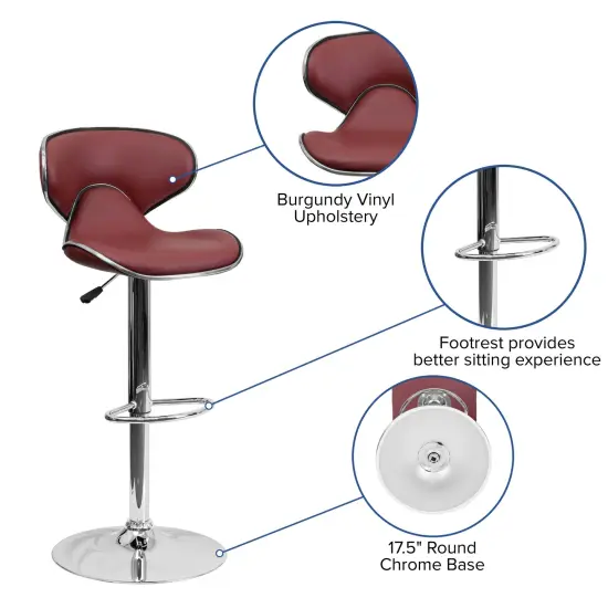 Emma and Oliver Contemporary Cozy Mid-Back Vinyl Adjustable Height Barstool Burgundy {2}