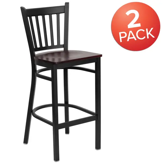 Emma and Oliver 2 Pack Vertical Back Metal Restaurant Barstool BurgVYL/BlackMetal {10}