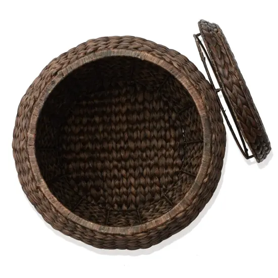 Casafield Round Storage Basket with Lid, Handwoven Water Hyacinth Organizer for Laundry, Blankets, Plants, Bedroom, Living Room, Home Office {4}