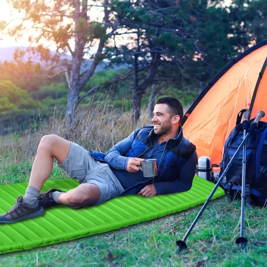 Goplus 3 Inch Inflatable Camping Sleeping Pad Waterproof & Comfortable Sleeping Mat Blue/Green {3}