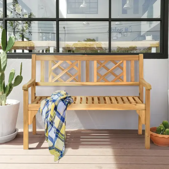 Patio Foldable Bench with Curved Backrest and Armrest {3}