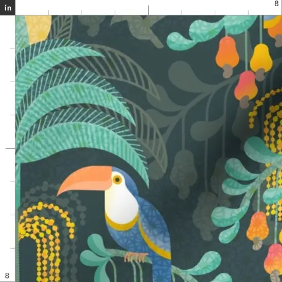 Various Fabrics by the Yard or Fat Quarter Rainforest Damask Dark Tropical Forest Exotic Birds Fruit Soft Orange Coral Salmon Bright Pastel Boho Yellow Mint Blue Large Scale Custom Printed Fabric by Spoonflower {4}