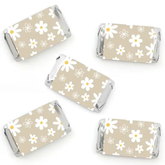 Big Dot of Happiness Tan Daisy Flowers - Mini Candy Bar Wrapper Stickers - Floral Party Small Favors - 40 Count {1}