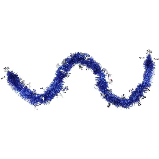 Northlight Commercial Christmas Tinsel Snowflake Garland - 50" x 2.75' - Lavish Blue and Silver - Unlit {1}