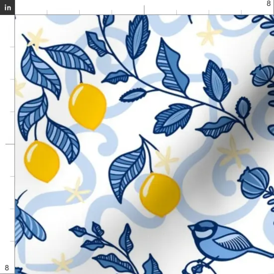 Various Fabrics by the Yard or Fat Quarter Botanical Citrus Lemon White Blue Whimsical Custom Printed Fabric by Spoonflower {4}