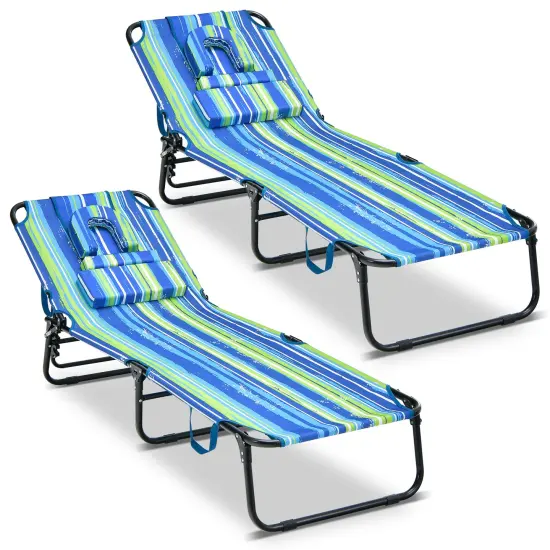 Costway 2 PCS Beach Chaise Lounge Chair with Face Hole Pillows & Adjustable Backrest {7}