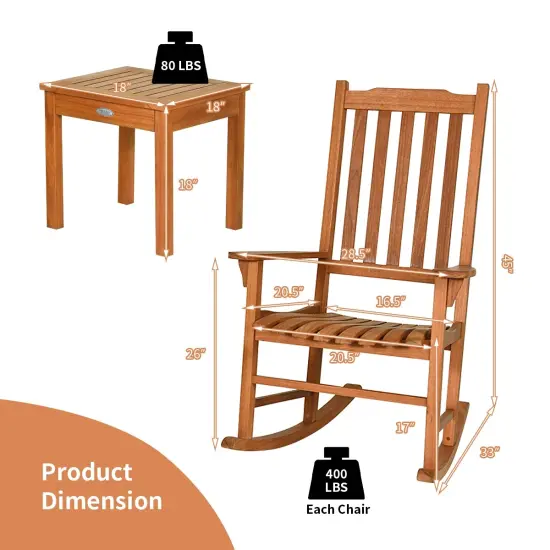 3 Pieces Eucalyptus Rocking Chair Set with Coffee Table {4}