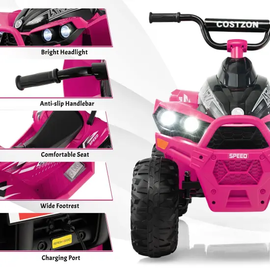 Kids Ride On ATV with Rechargeable Battery, Music and Anti-Slip Wheels Pink {3}