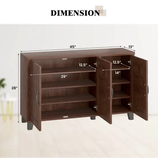Costway 3-Door Buffet Sideboard Storage Credenza Cabinet Console Adjustable Shelf Brown/White Wash {3}