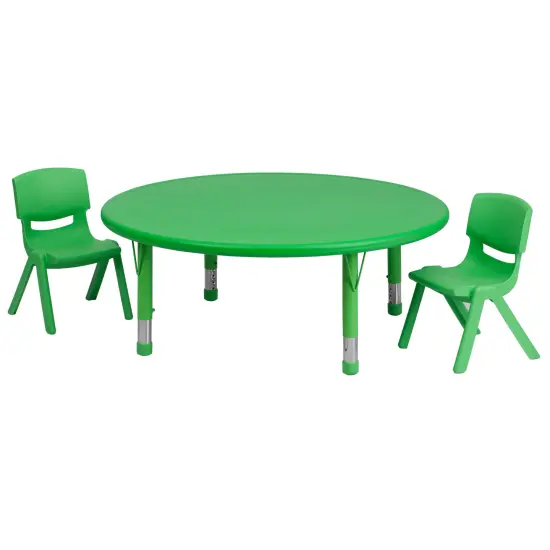 Emma and Oliver 45" Round Plastic Height Adjustable Activity Table Set with 2 Chairs Red {5}