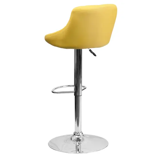 Emma and Oliver Bucket Seat Adjustable Height Barstool with Diamond Pattern Back Yellow {4}