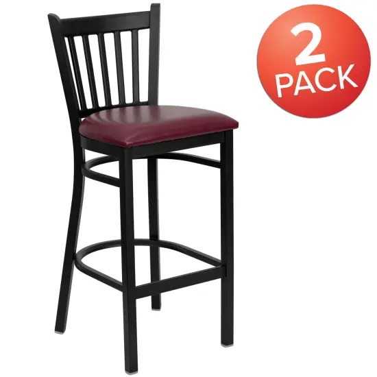 Emma and Oliver 2 Pack Vertical Back Metal Restaurant Barstool BurgVYL/BlackMetal {5}