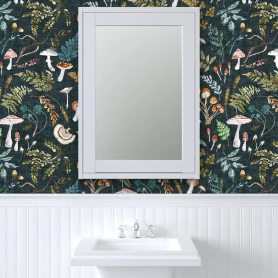 Peel & Stick Wallpaper 2FT Wide Mushrooms Moody Botanical Woodland Ferns Leaves Nature Cottagecore Custom Removable Wallpaper by Spoonflower {6}