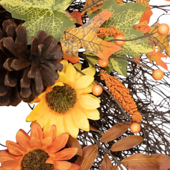 Northlight Sunflowers and Pinecones Artificial Fall Harvest Twig Wreath - 24" Orange {5}